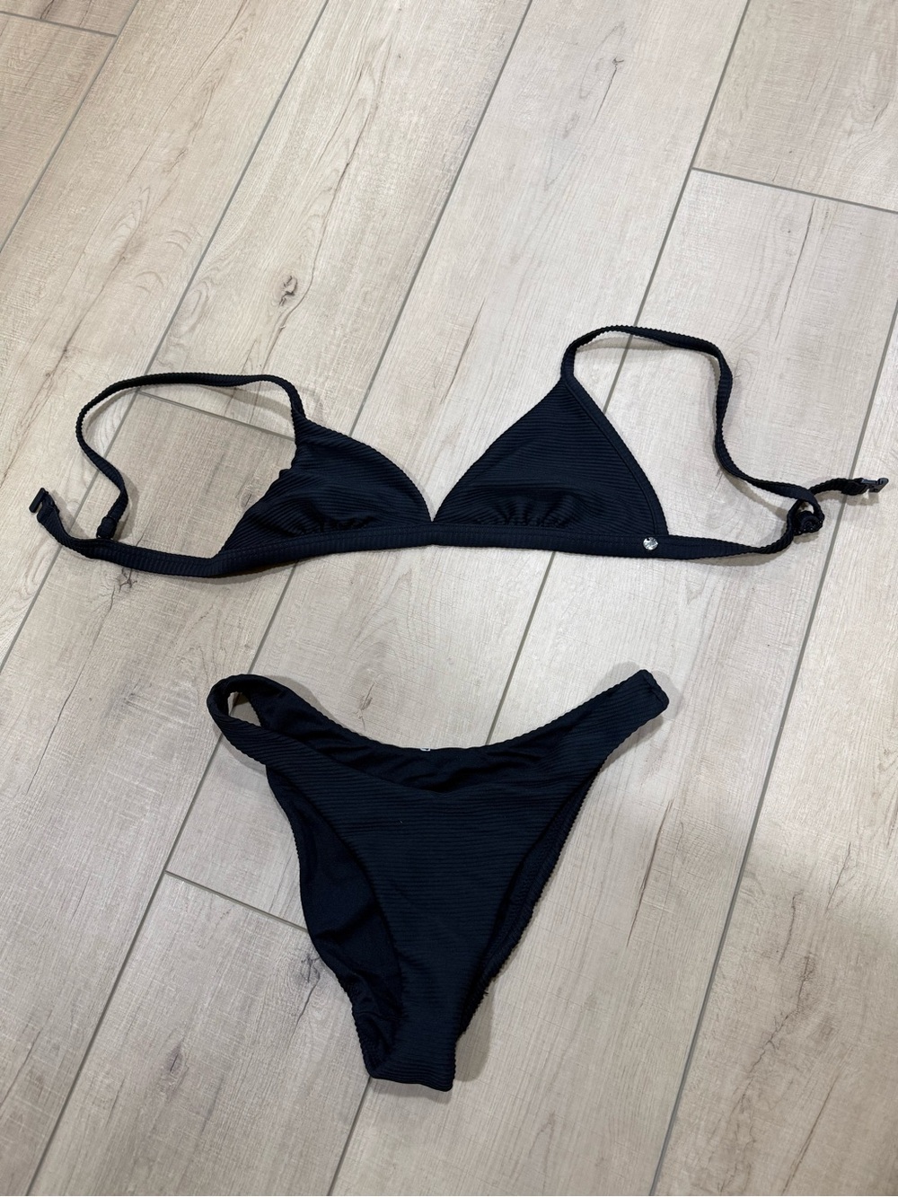 Seafolly Black Ribbed Triangle Bikini Set + Bandeau Top Size 10